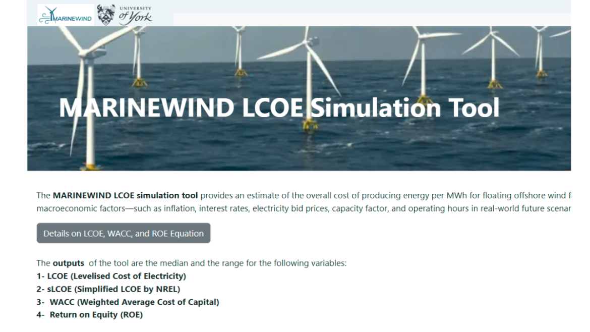 MARINEWIND launches interactive tool to assess the Levelised Cost of Energy for offshore wind technologies