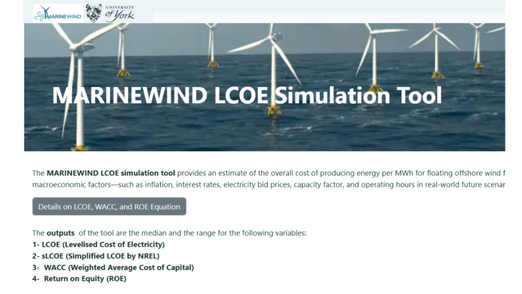 MARINEWIND launches interactive tool to assess the Levelised Cost of Energy for offshore wind technologies